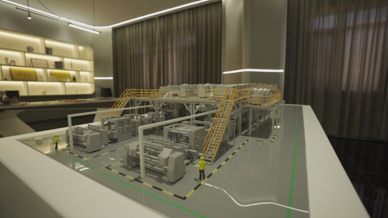 Perspective view of factory model at PPF reception