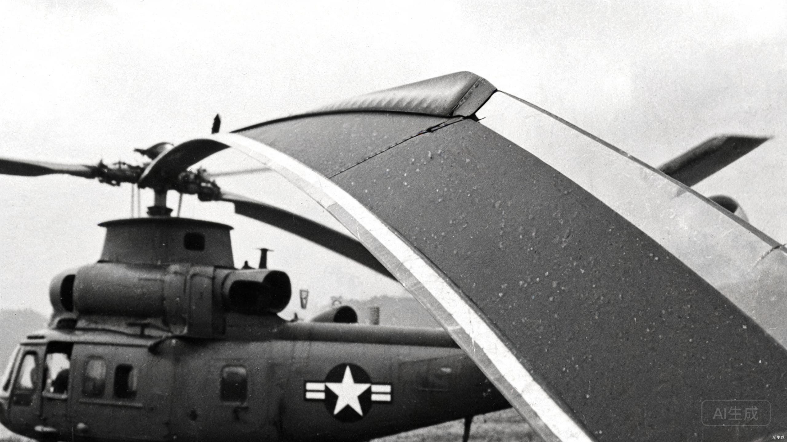 1960s US military helicopter with urethane erosion tape on rotor blades — the origin of paint protection film technology