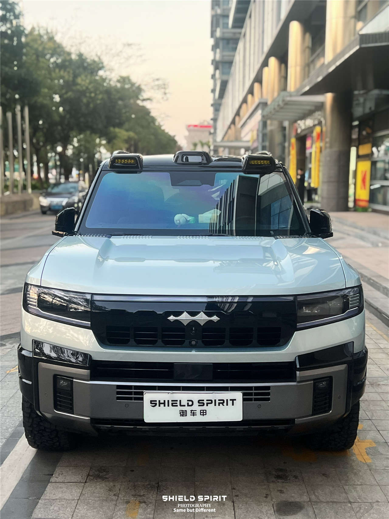 SHIELD SPIRIT technician prepping the Fangchengbao Bao 8 hood for 9.5mil PCU PPF application with deep cleaning and degreasing.