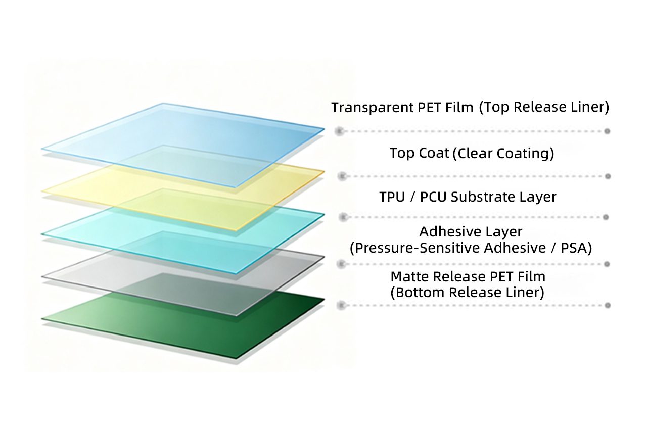 PPF materials comparison showing TPU technology layers and film construction for different product tiers