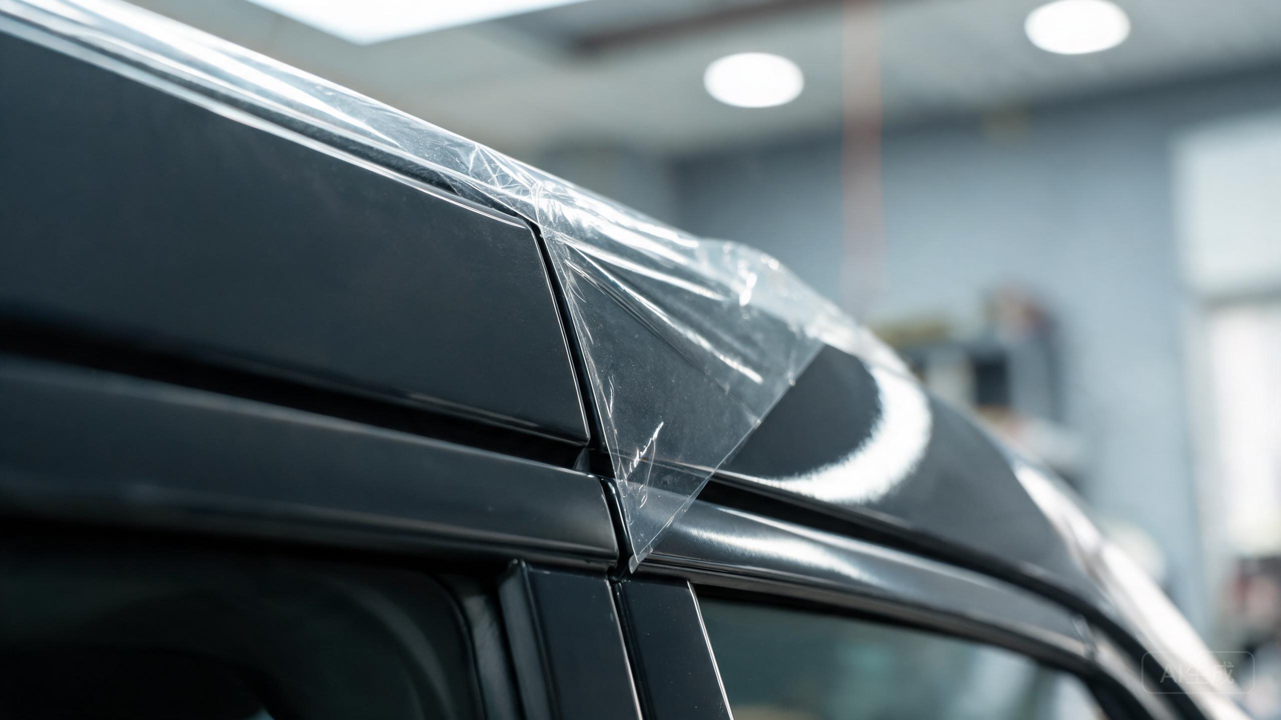 Neatly wrapped PPF edge tucked inside a vehicle door panel.