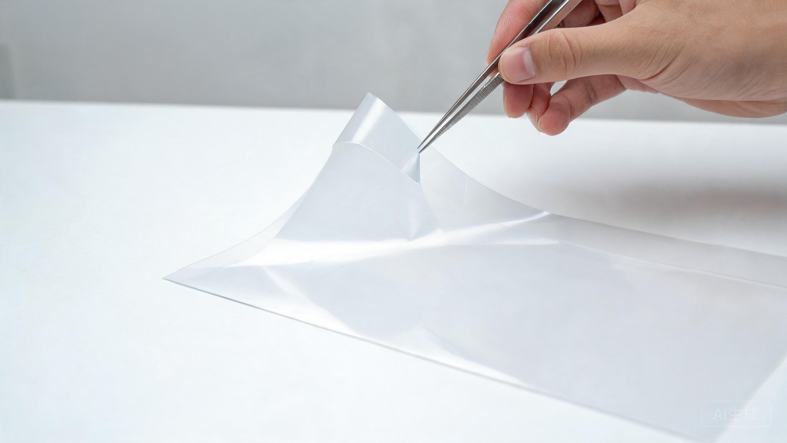 Clear PPF lifted slightly to show its transparent adhesive layer.
