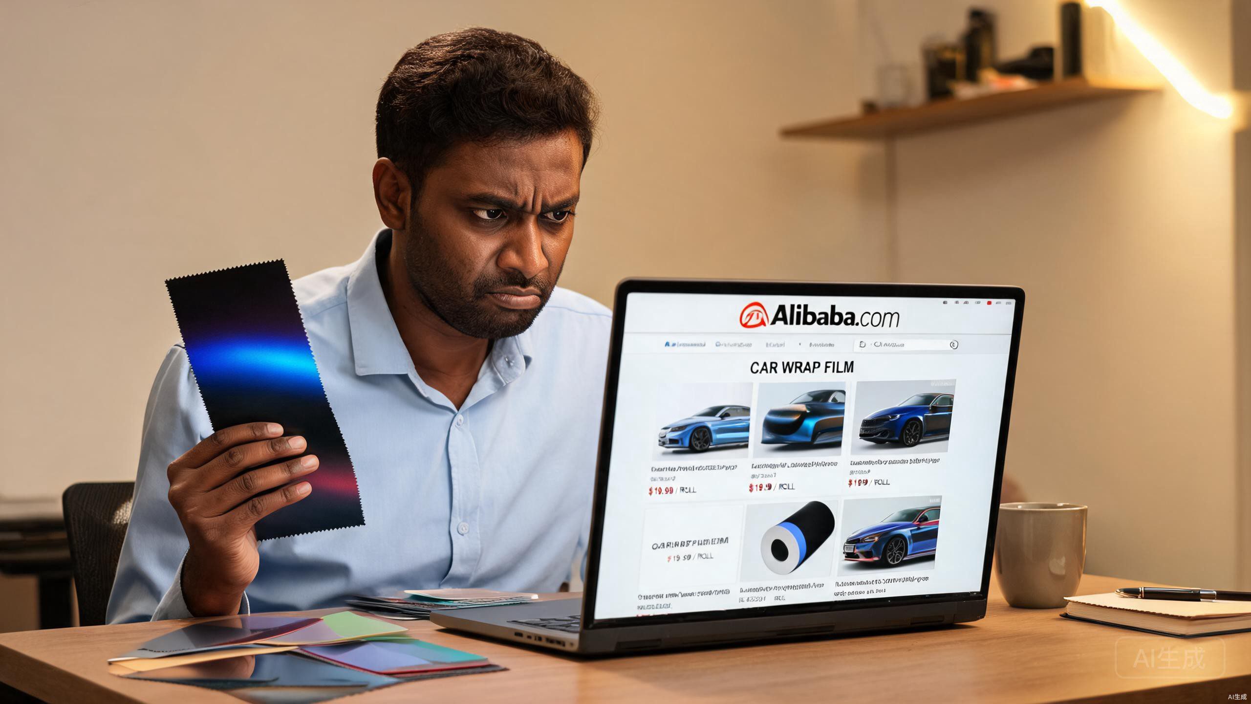 Developing market buyer researching color change film suppliers on B2B platform