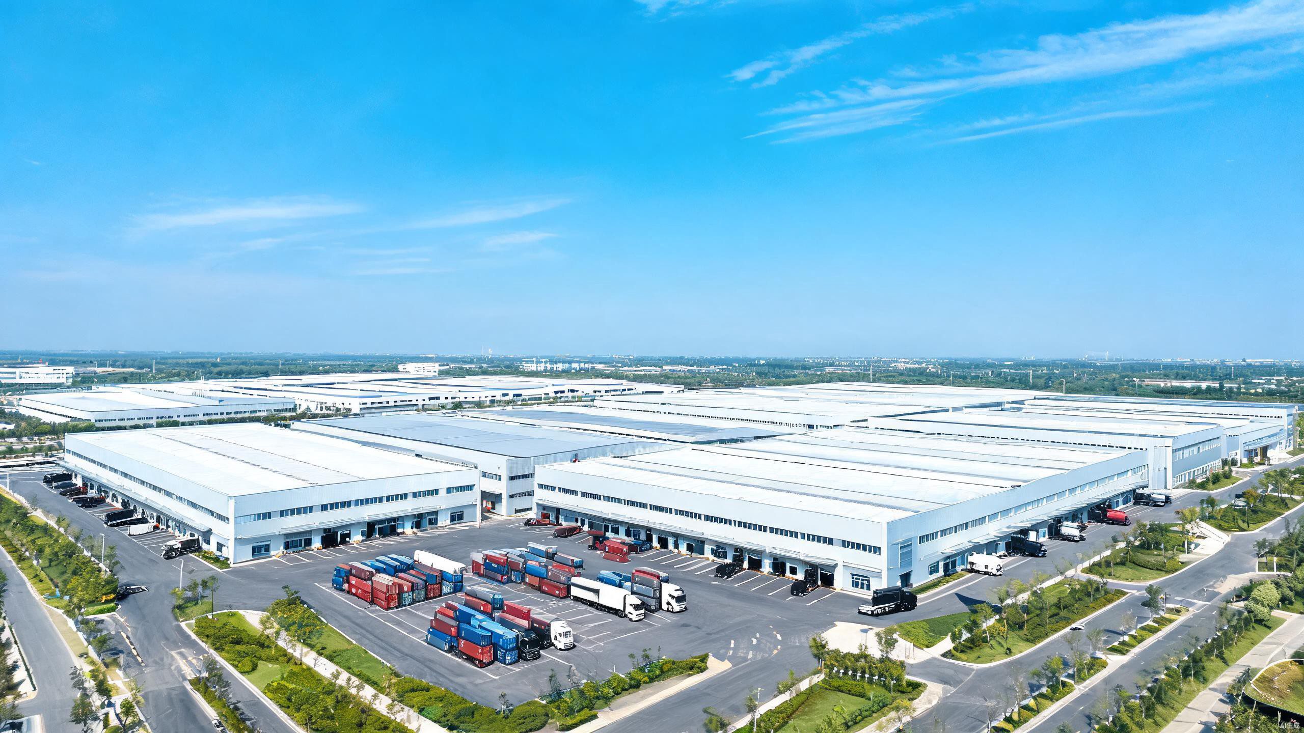 Aerial view of SHIELD SPIRIT 70000 sqm manufacturing facility with shipping containers