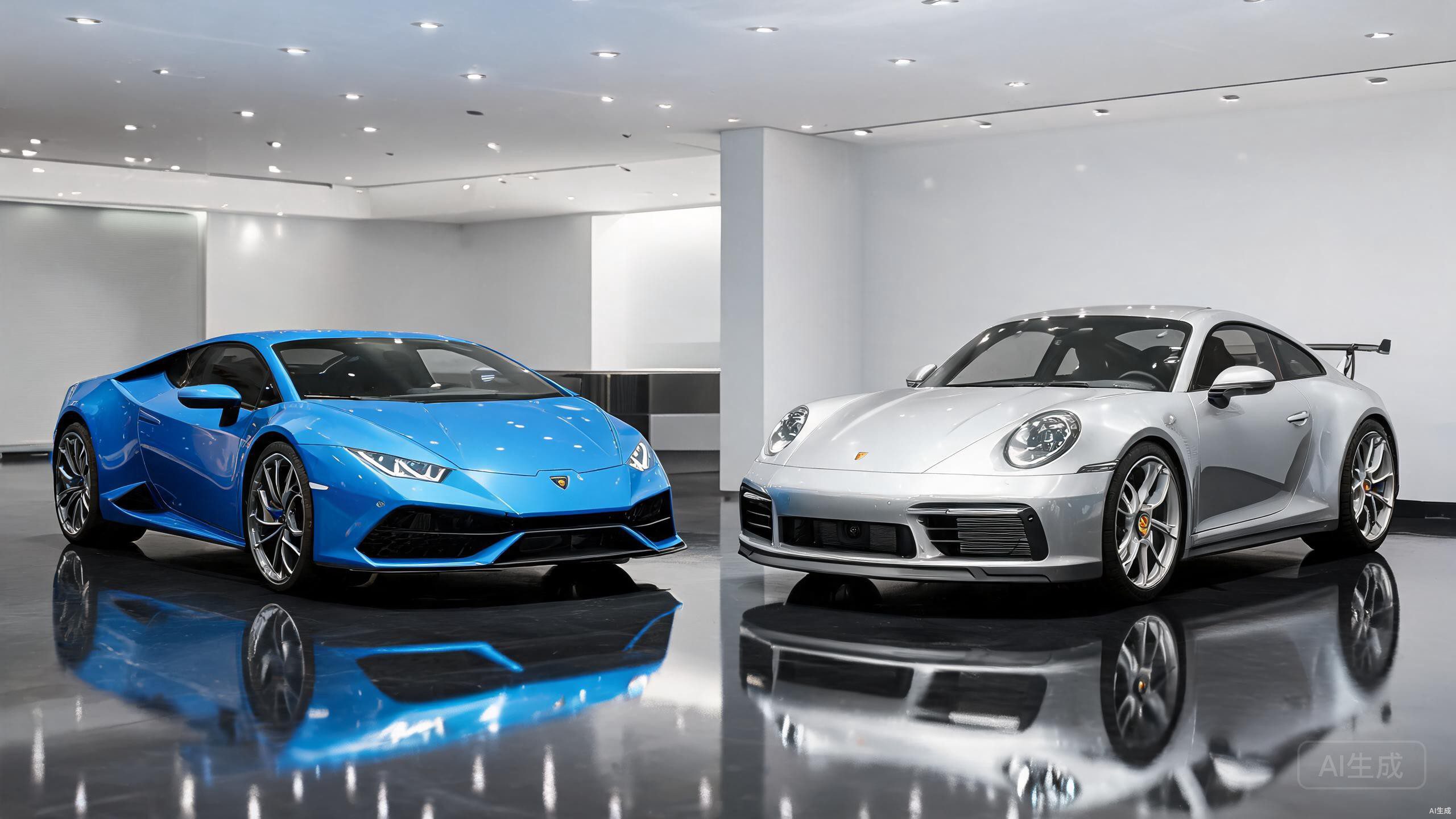 Luxury supercar showroom with Lamborghini and Porsche protected by PCU PPF film