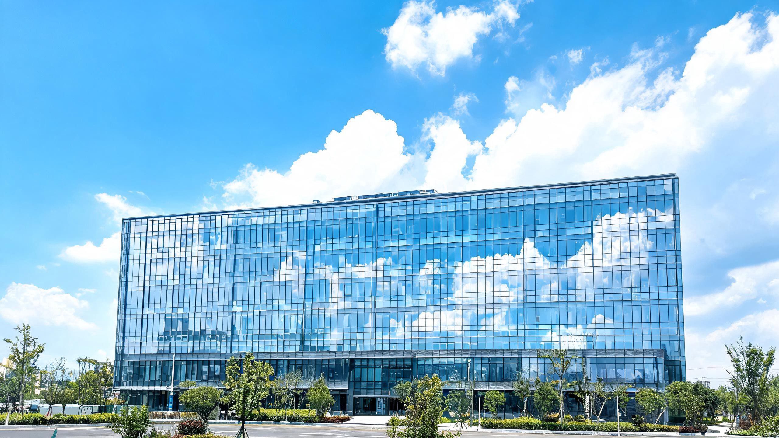 Modern office building with architectural window film for energy efficiency