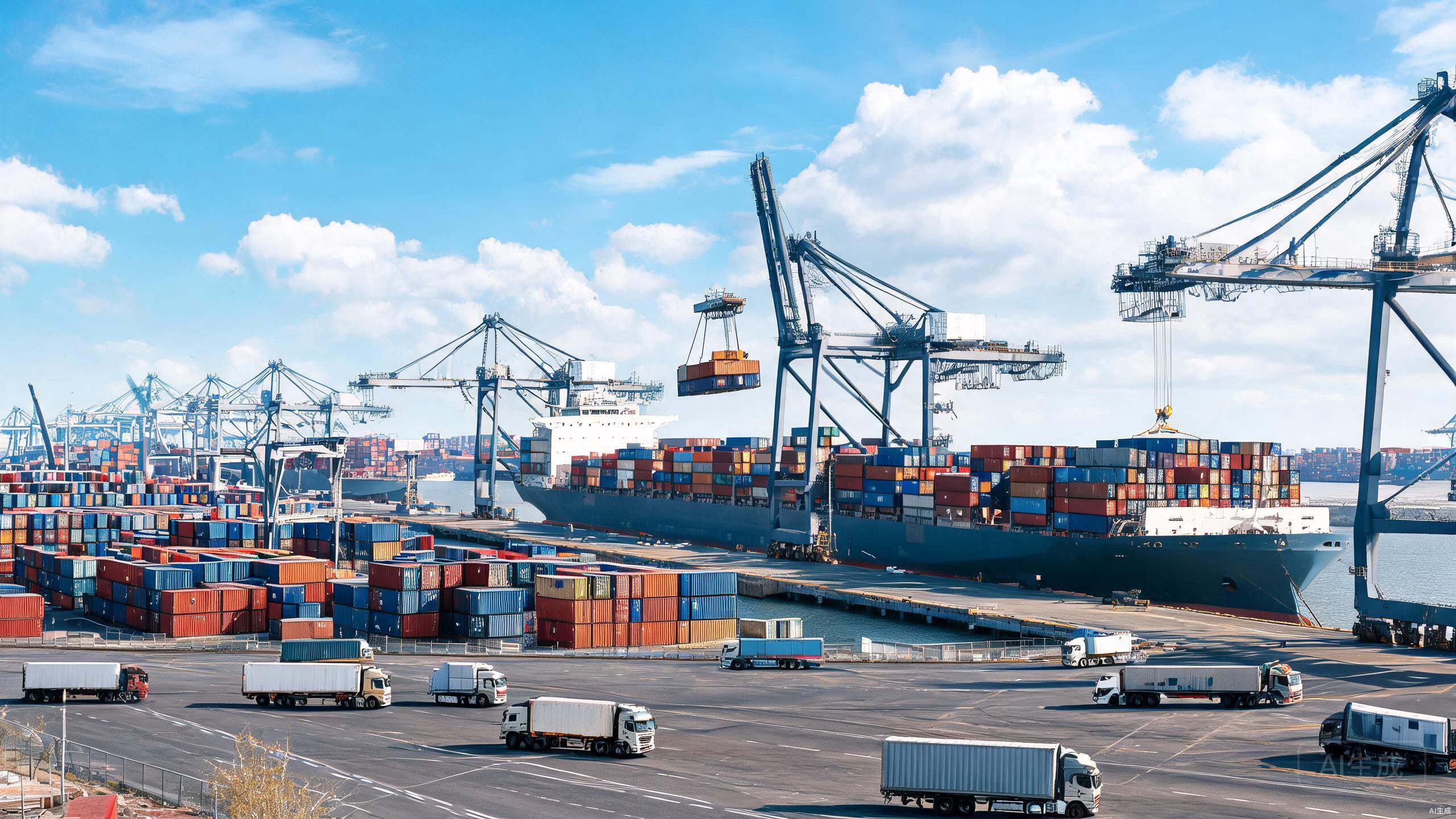 Busy cargo port with shipping containers - global export and logistics