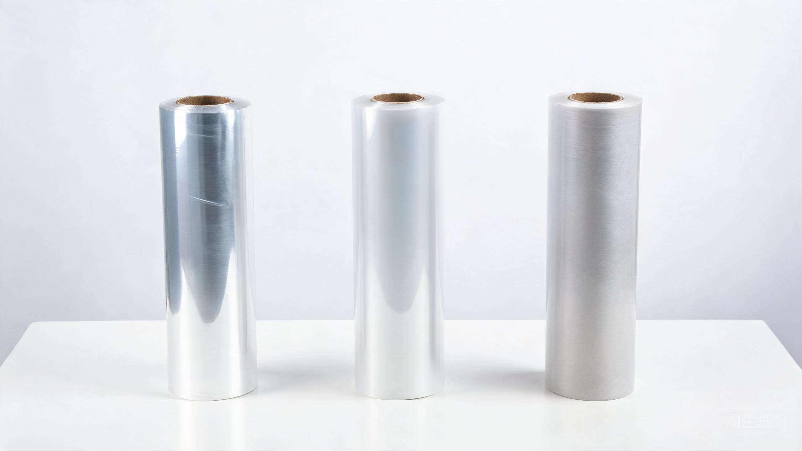 Three PPF product tiers compared side by side: premium PCU, mid-range TPU and economy TPU film rolls.