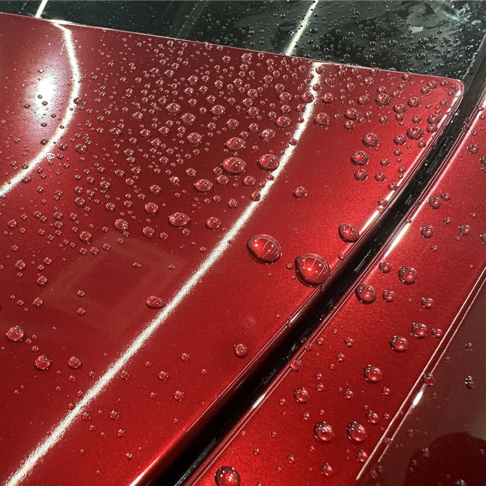 Water beading up on hydrophobic PPF coated hood