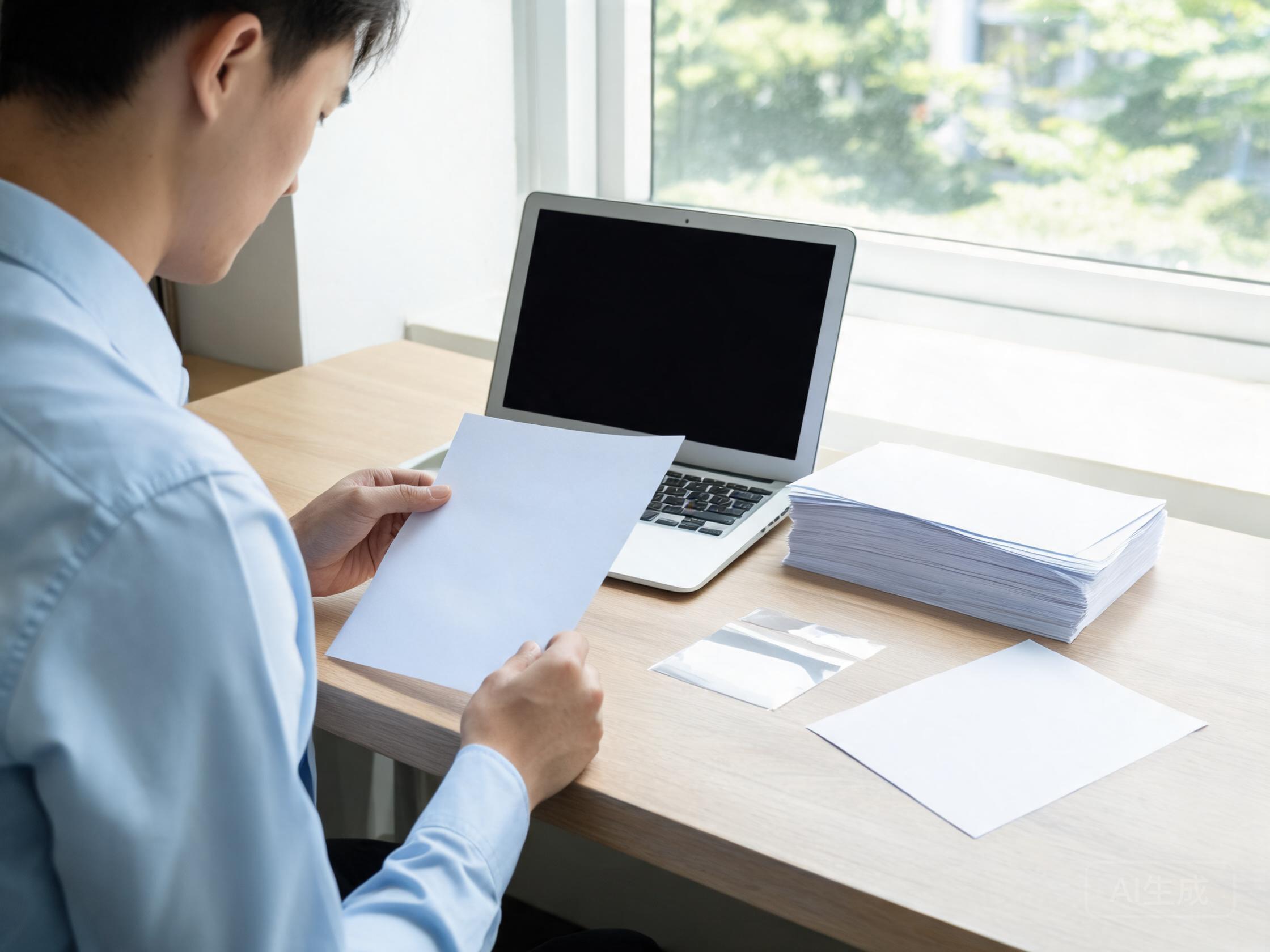 Buyer reviewing purchase order paperwork with a film sample and packing list