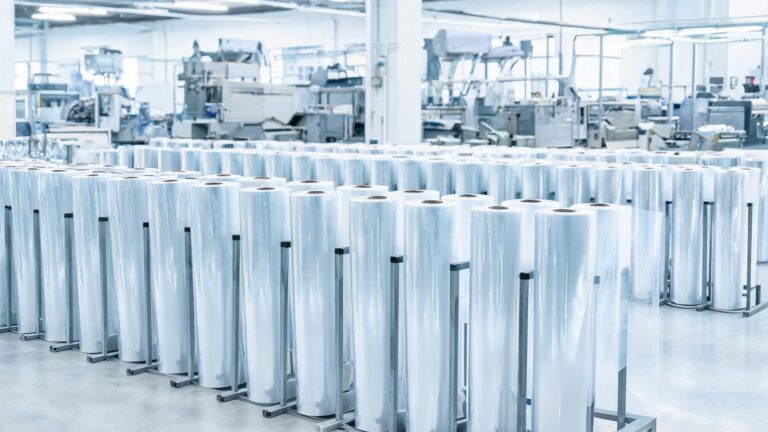 Clear PPF film rolls on a factory production floor representing direct manufacturer supply
