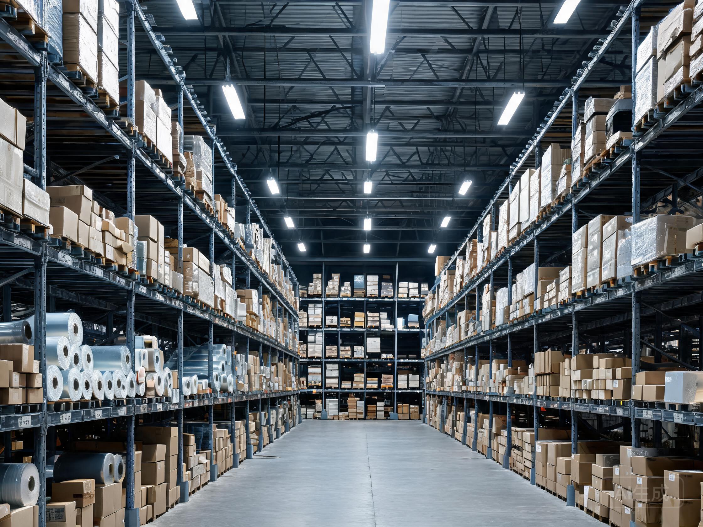 Warehouse shelving with varied film rolls and boxes representing a PPF distributor assortment
