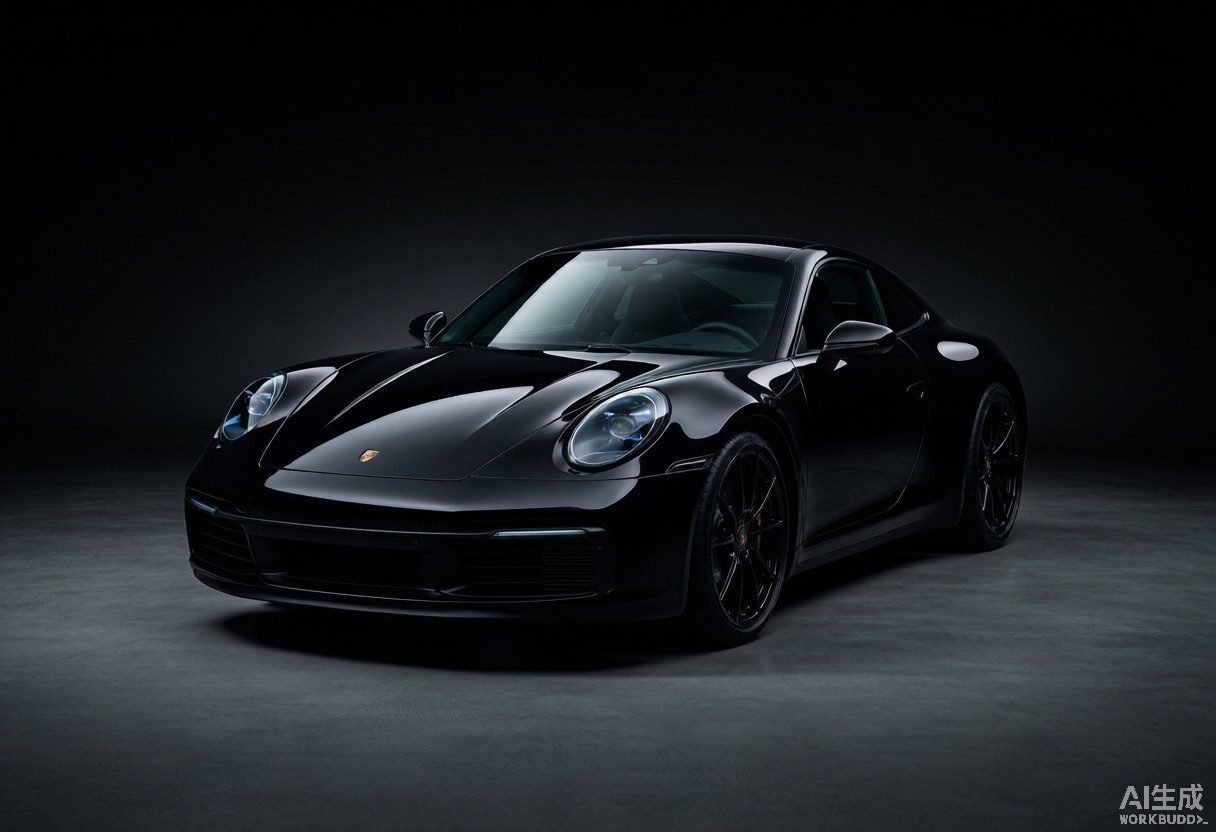 Sleek black luxury car with pristine glossy paint finish in studio
