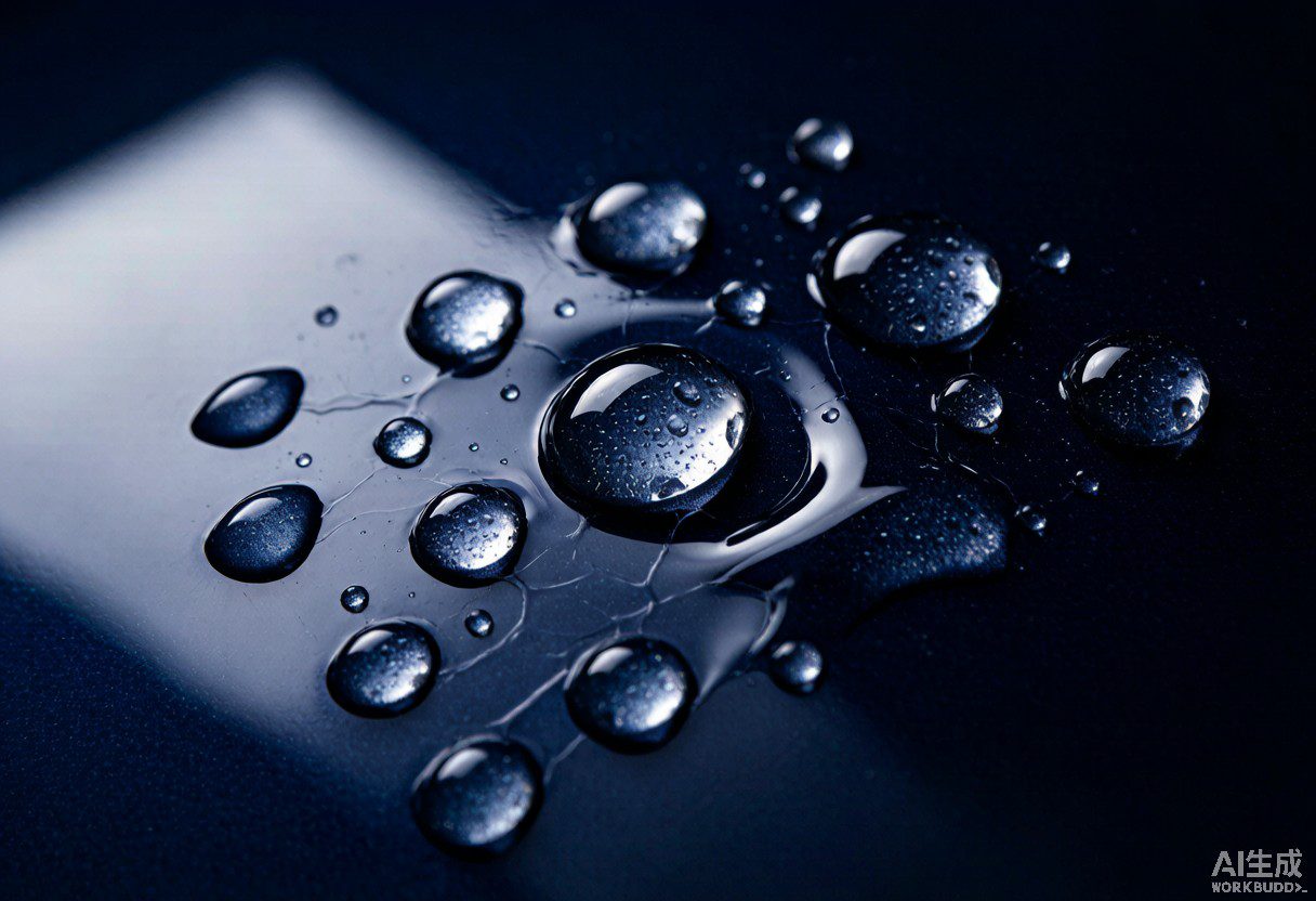 Water droplets beading on glossy car surface protected with hydrophobic PPF