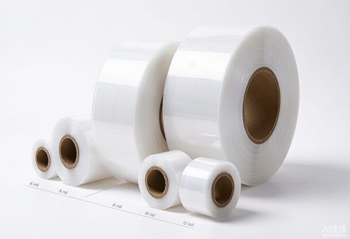 Stack of PPF rolls showing different mil thicknesses from 6 to 12 mil