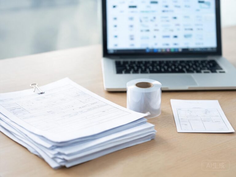 Stacks of international PPF shipping documents beside a clear film sample roll on a trade desk