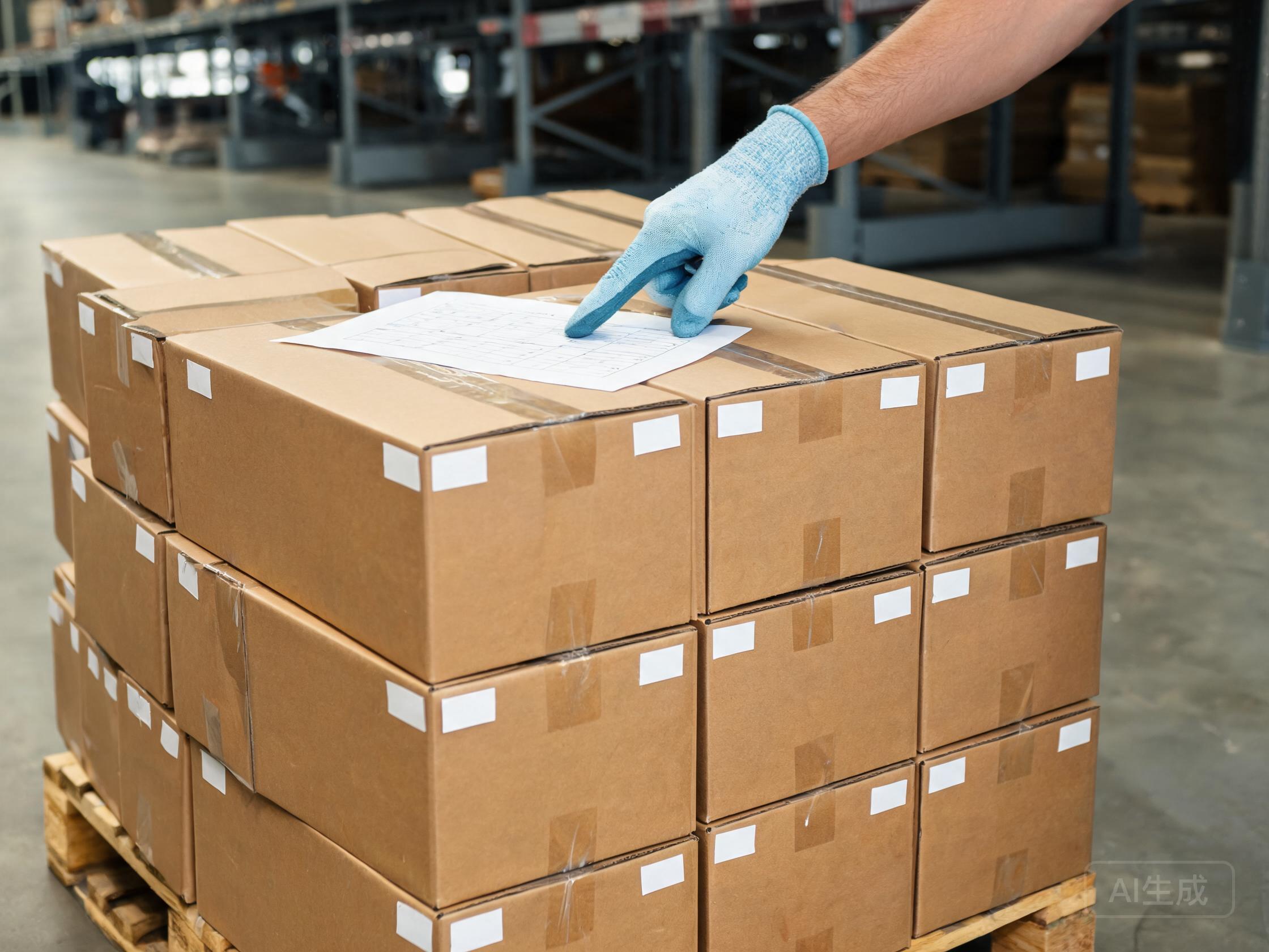 Worker reviewing a packing list on a pallet of PPF film cartons with inventory tags