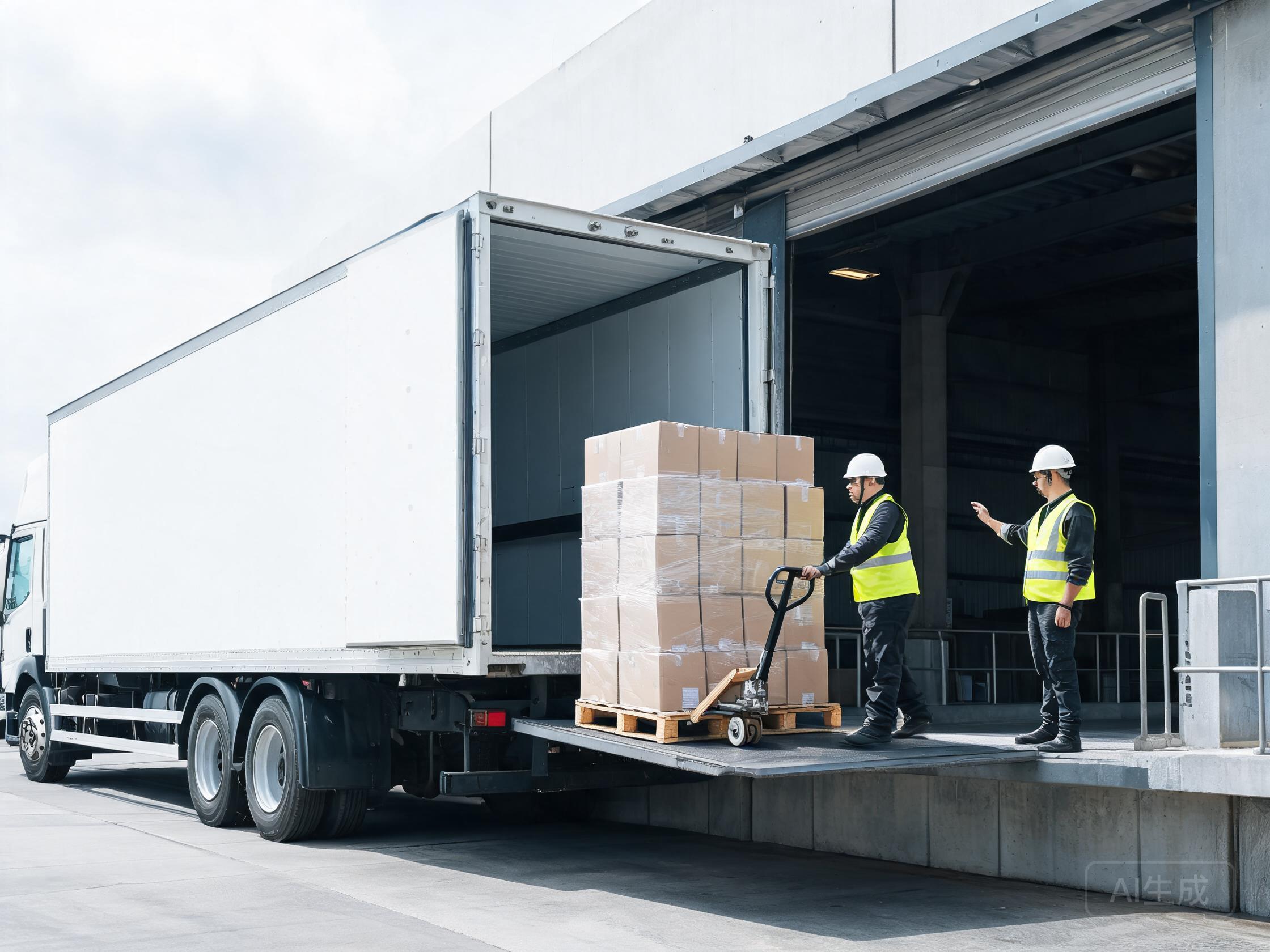 Freight truck offloading palletized PPF cartons at a customer dock