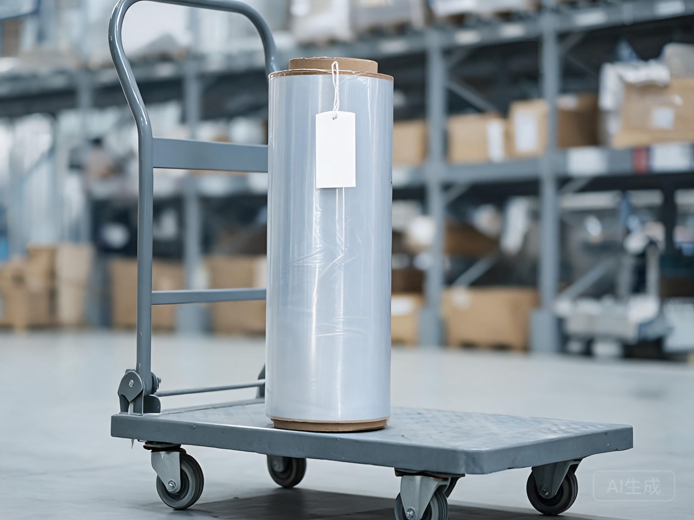 Single PPF film roll with a blank price tag on a warehouse trolley