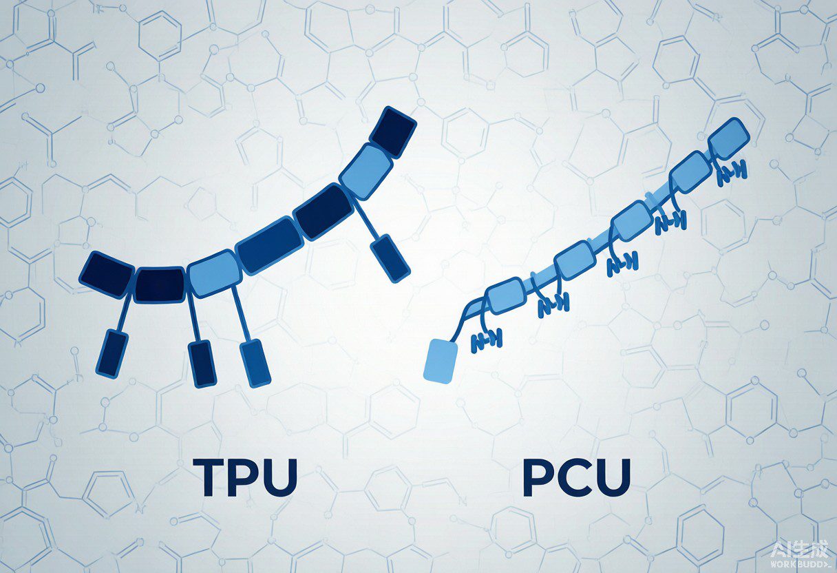Polymer chemistry diagram comparing TPU and PCU molecular chains with ester versus carbonate linkages