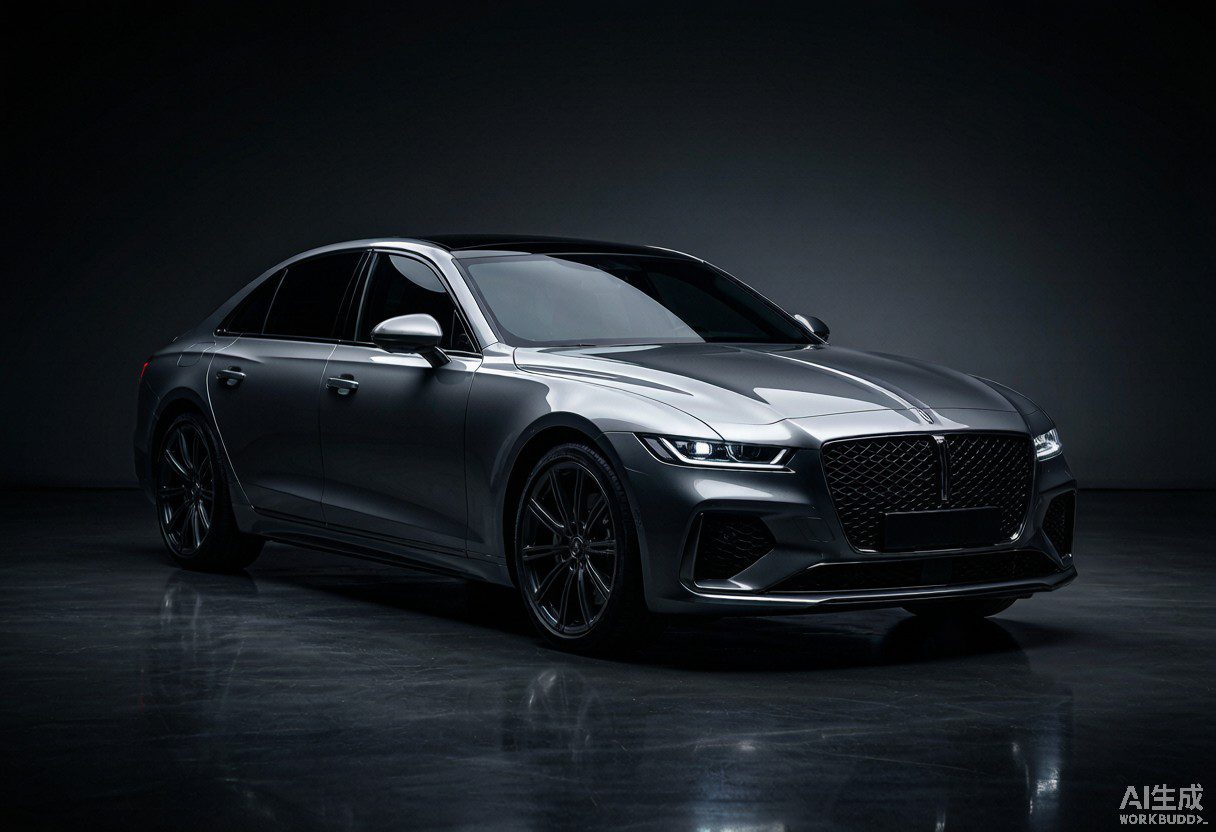 Premium luxury sedan with glossy PPF finish in studio showing protected paintwork
