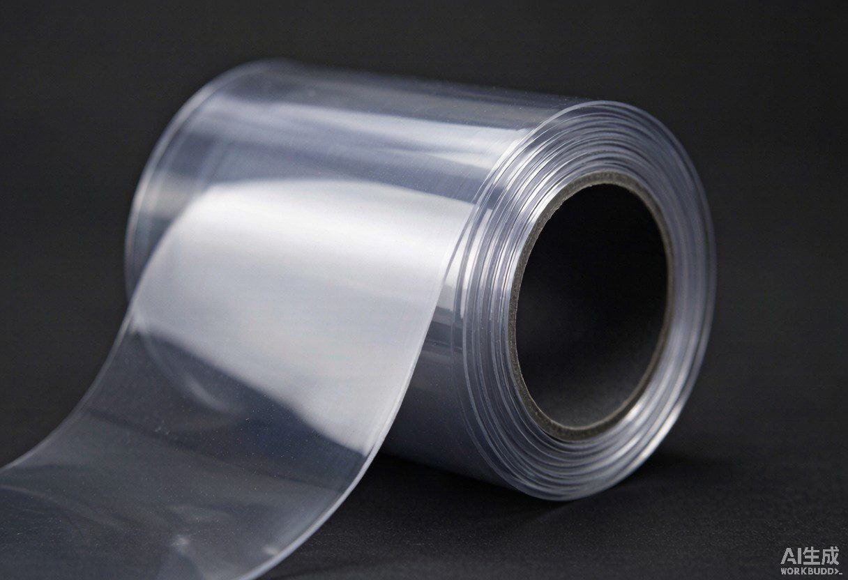Close-up of transparent PPF roll showing 8.5 mil thickness edge, professional product photography
