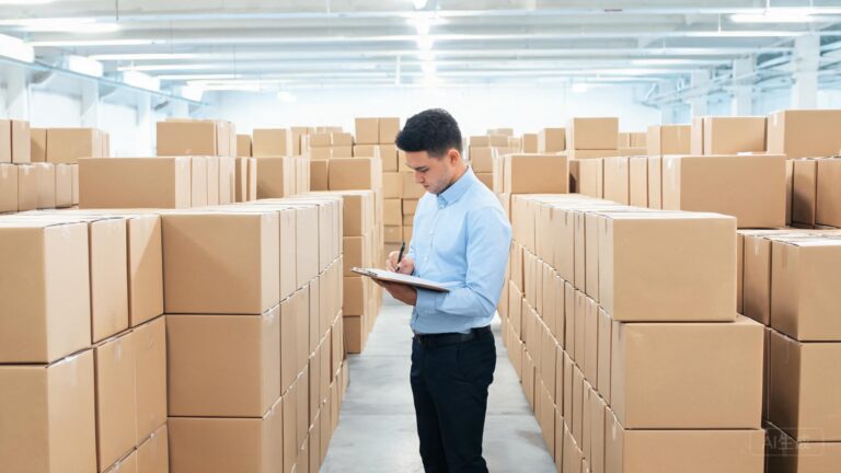 Planner counting stacks of PPF roll cartons in a warehouse for order quantity