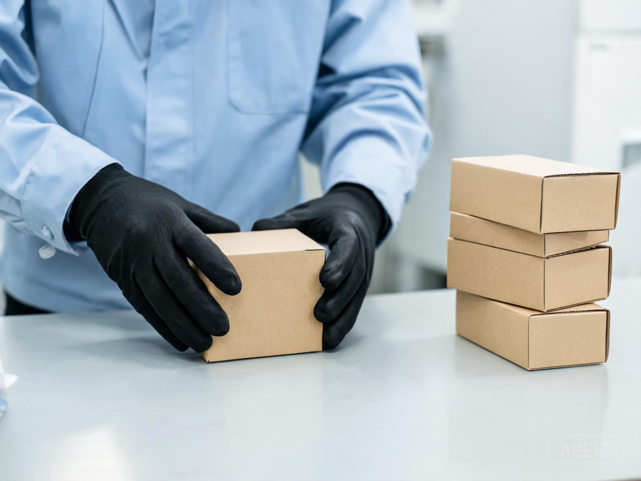 Worker packing a small PPF trial-order carton on a packing bench