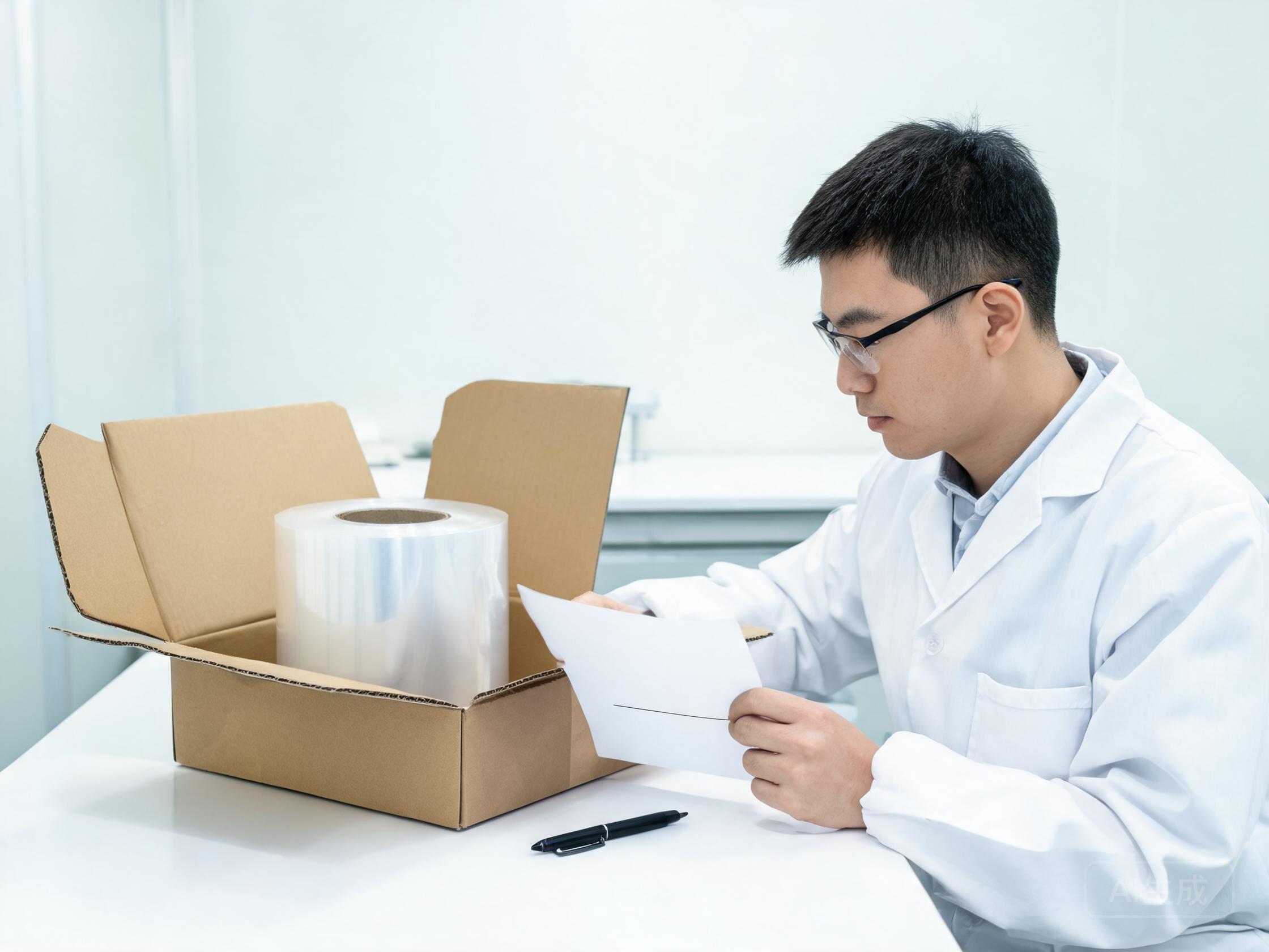 Engineer reviewing a signed physical PPF packaging sample against the approval sheet