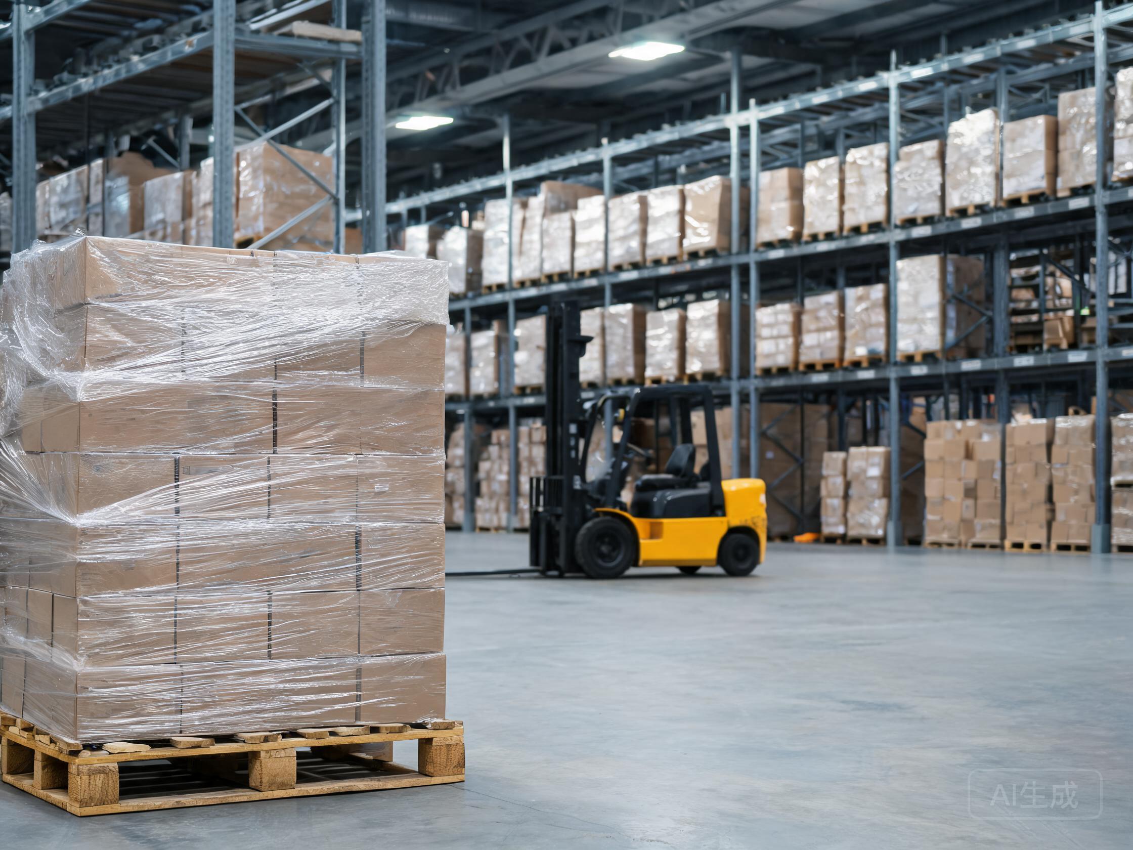 Stretch-wrapped pallets of packaged PPF film rolls ready for warehouse and export