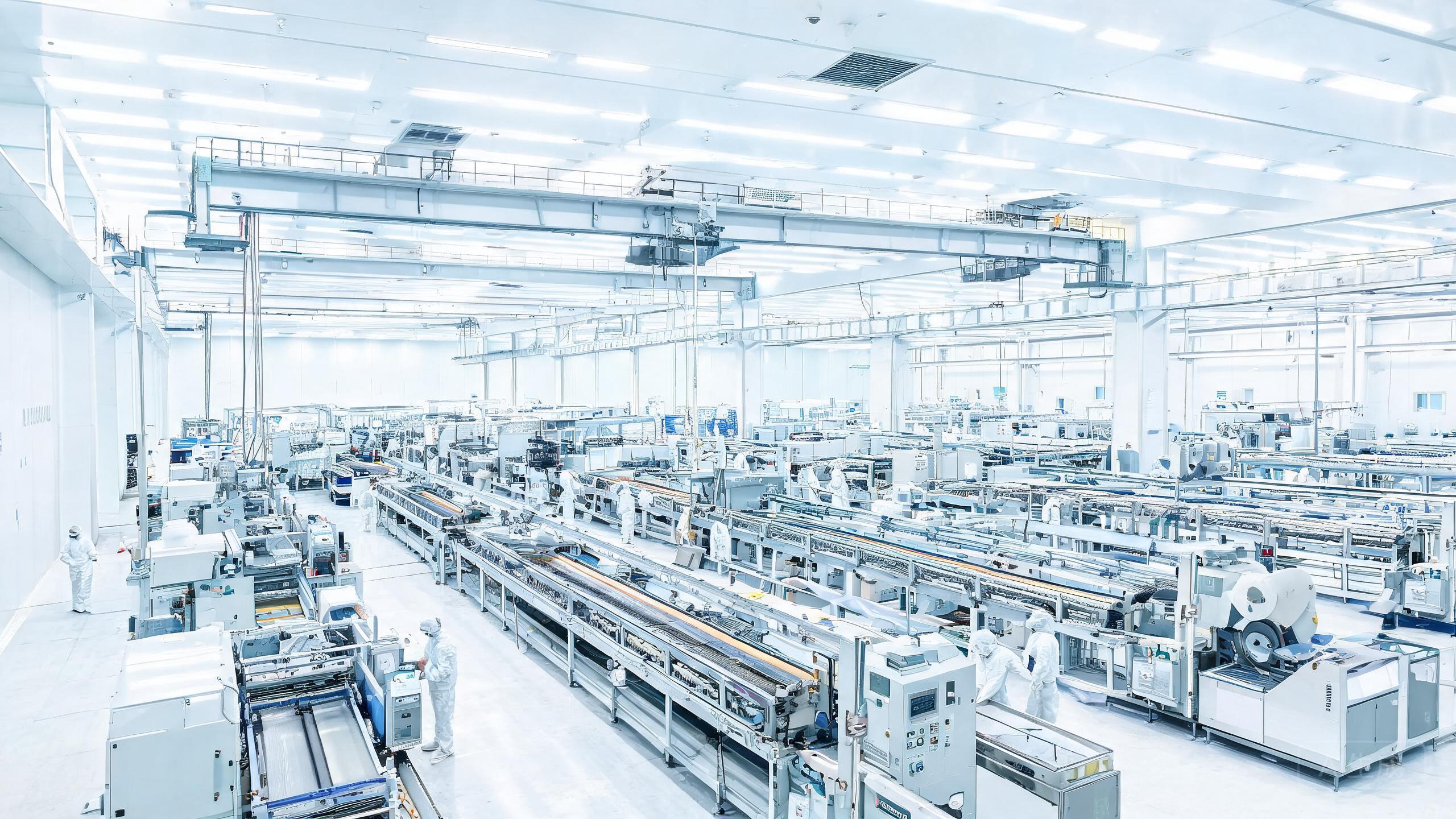 Wide-angle view of a 70,000 sqm PPF manufacturing facility with automated TPU extrusion and coating production lines and cleanroom environment.