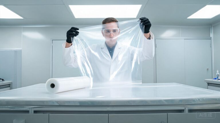 Quality technician inspecting a large clear PPF sample film cut under bright light