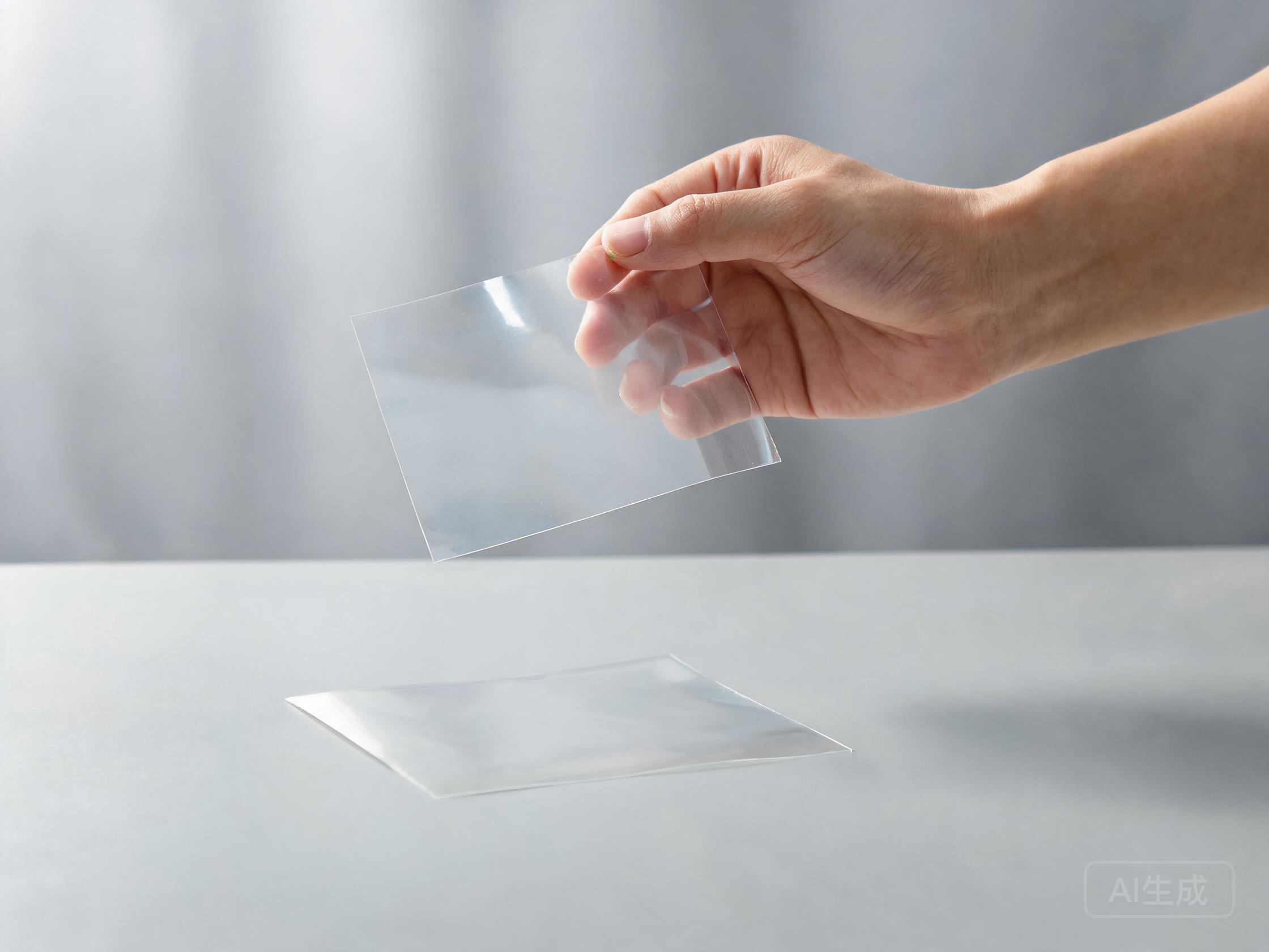Hand holding a glossy clear PPF sample up to the light for visual inspection