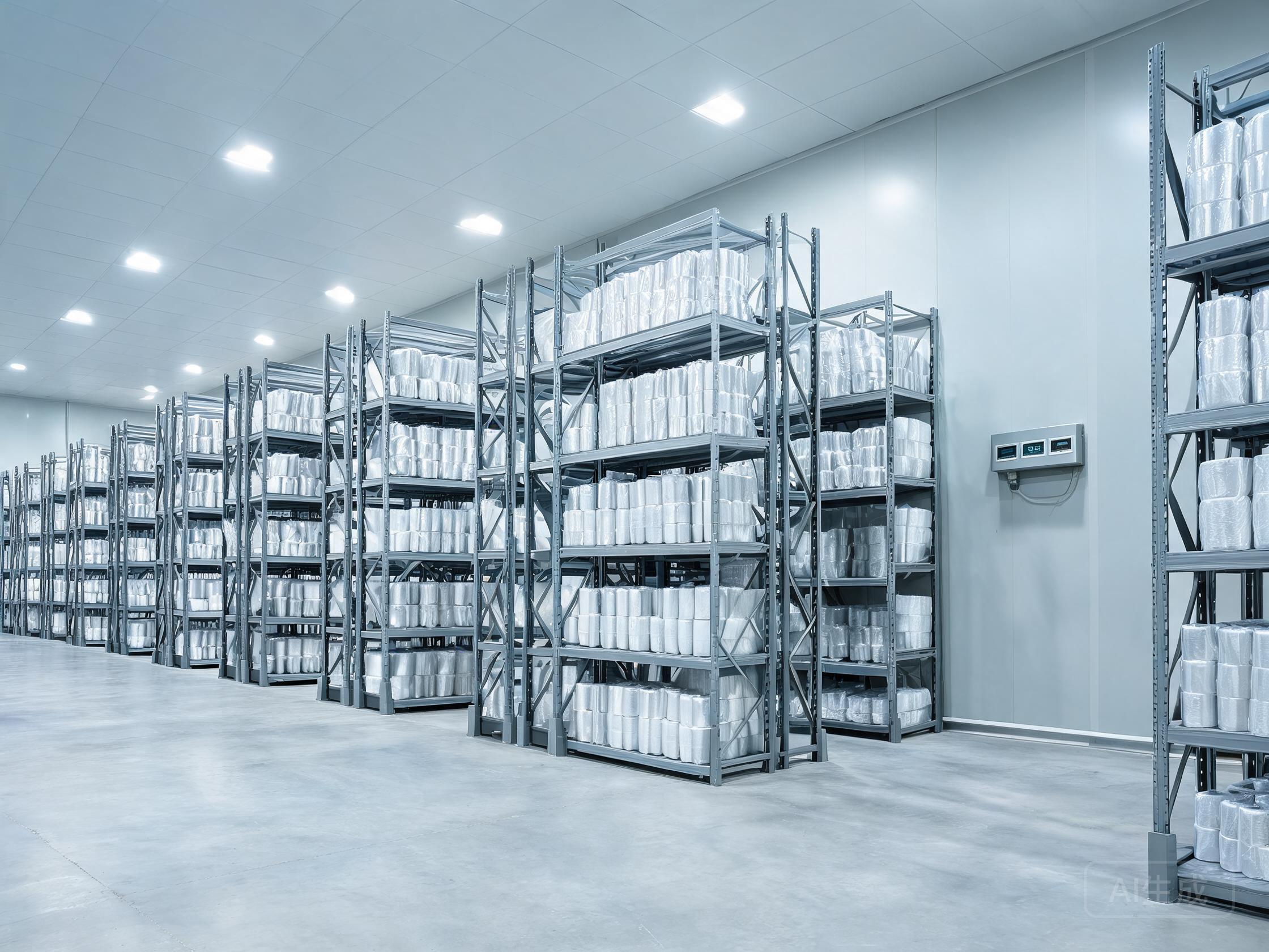 Vertically stored clear PPF film rolls in a climate-controlled warehouse representing safe storage