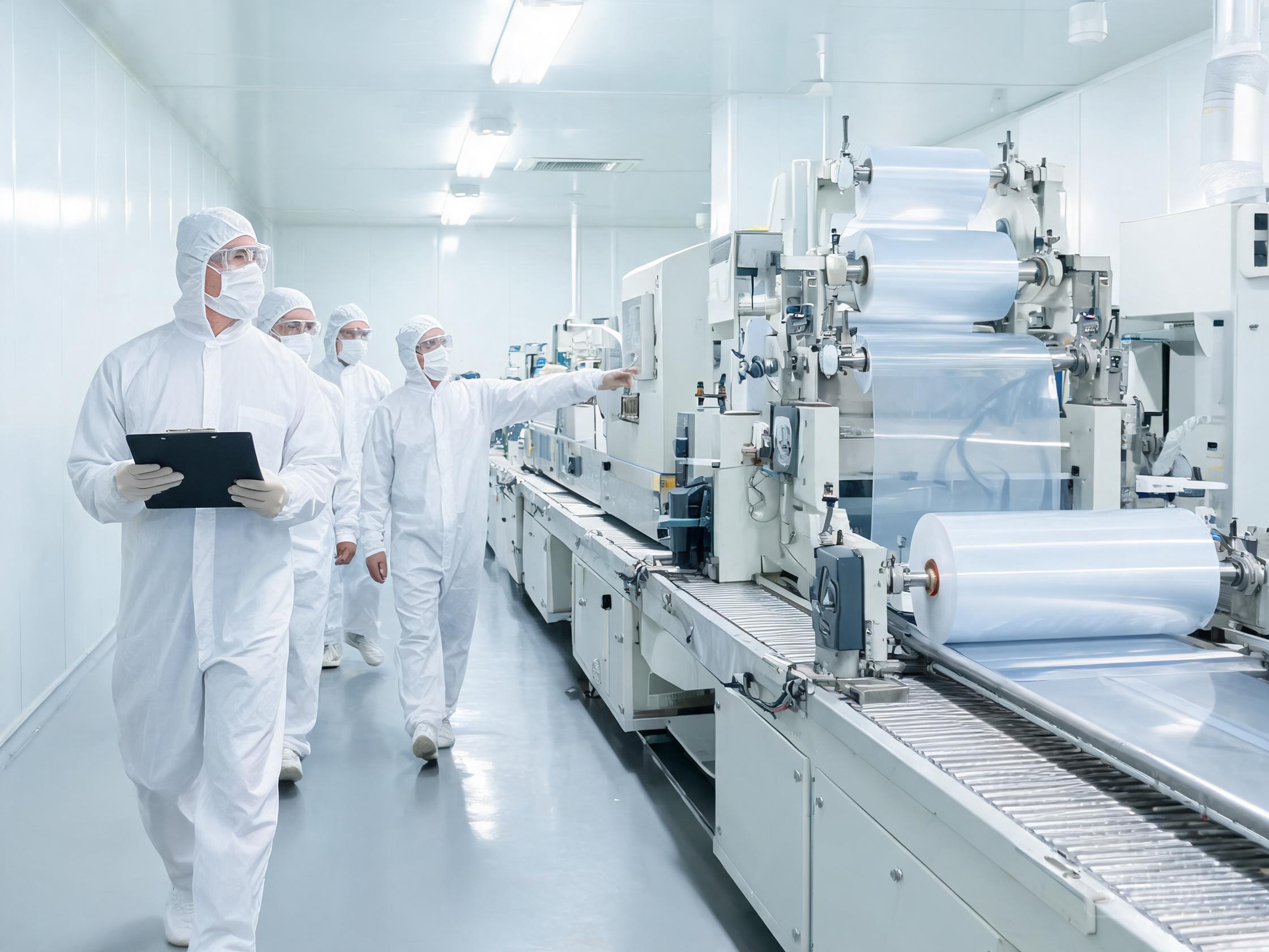 Auditor walking a bright PPF production line while holding a clipboard