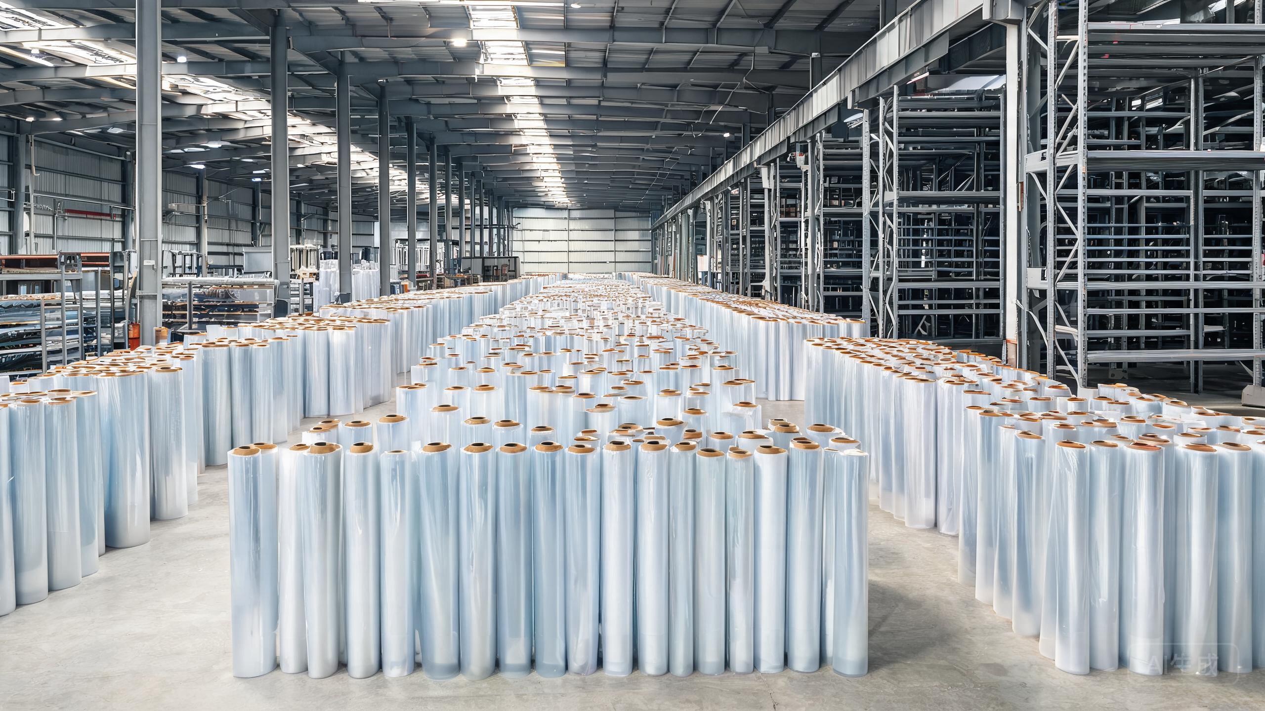 Bulk rows of clear PPF film rolls on a wholesale warehouse floor