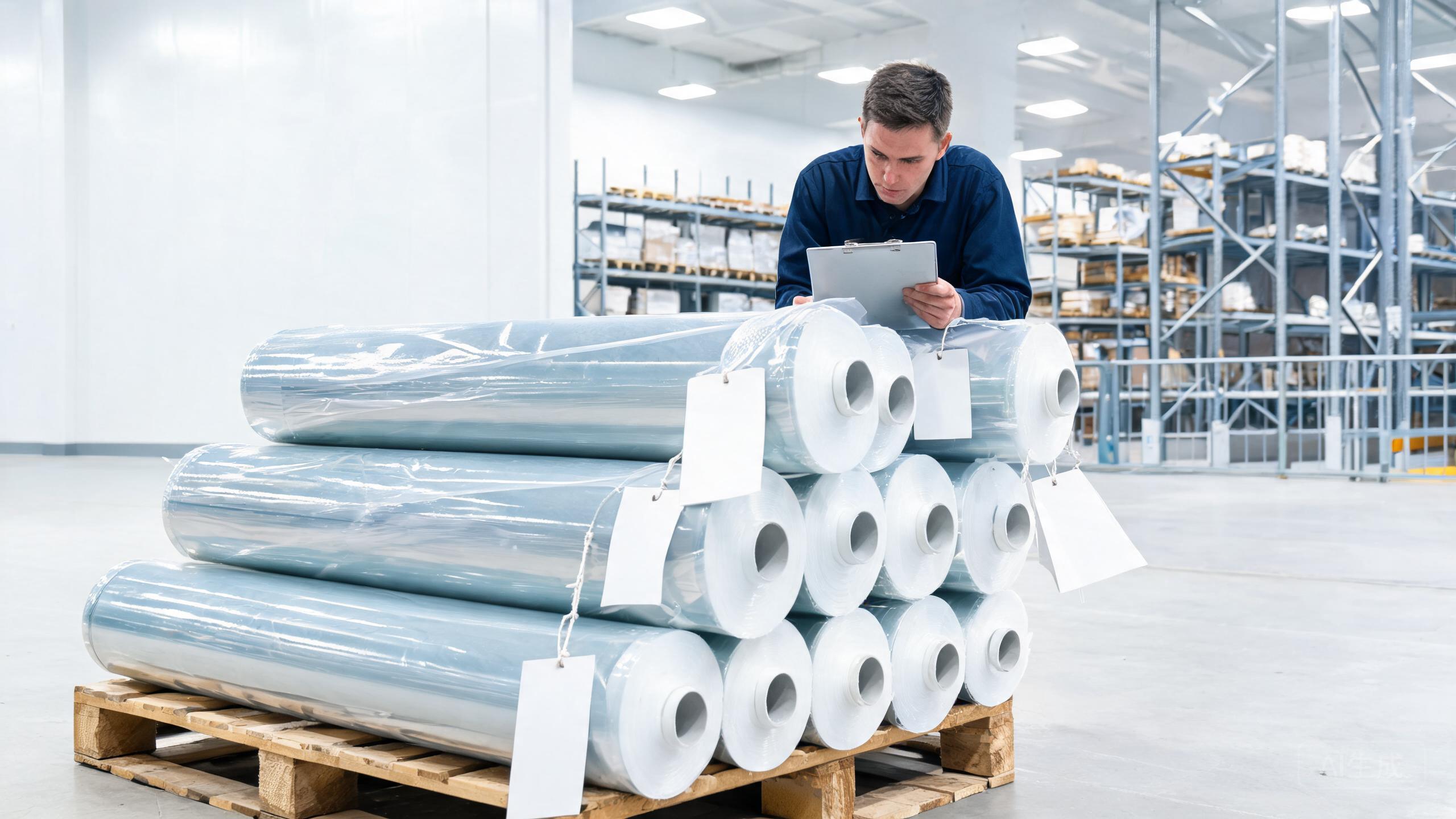 Team checking identification labels on PPF rolls during a trial shipment review