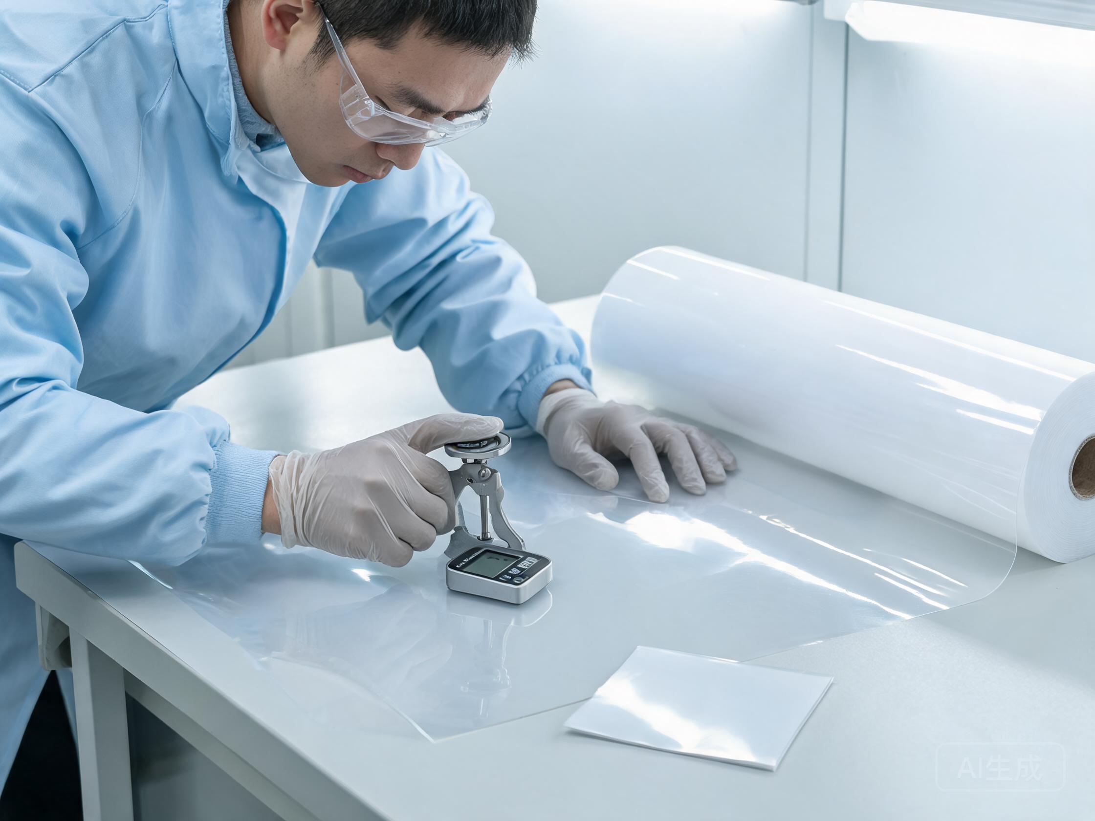 Quality inspector checking the thickness and appearance of a PPF roll