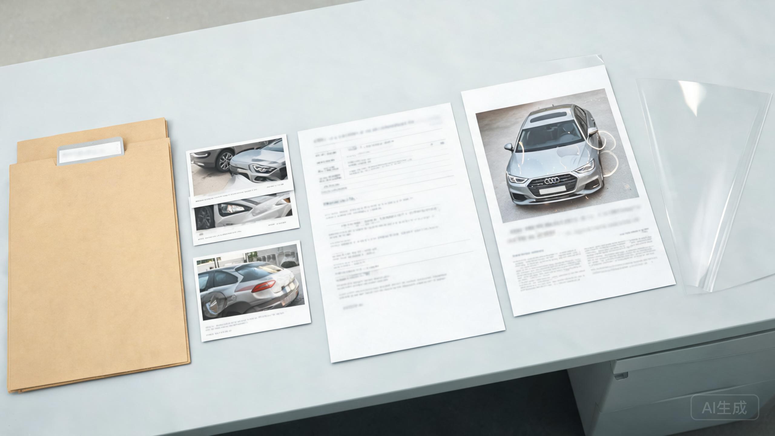 Organized PPF warranty claim package with chronology and printed photographs