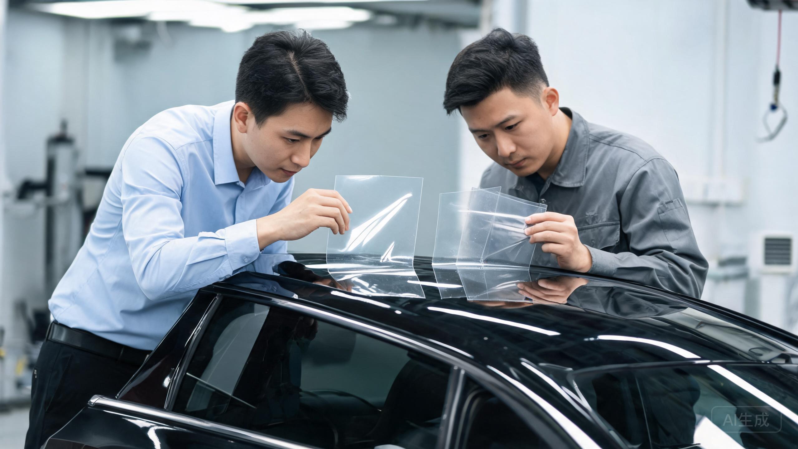 Buyer comparing clear PPF samples before selecting a private label product
