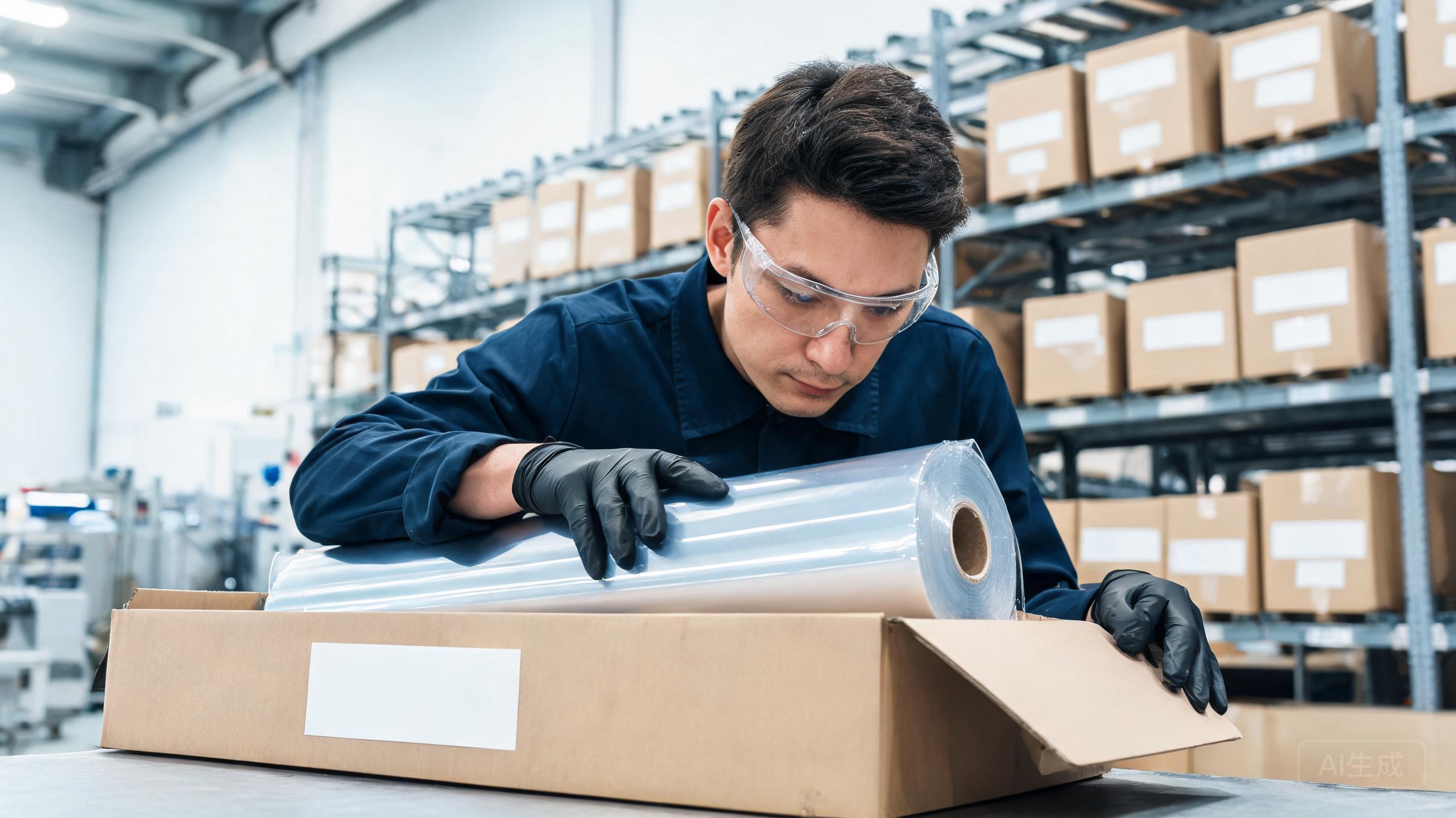 Quality inspector checking packaging and condition of PPF rolls before shipment