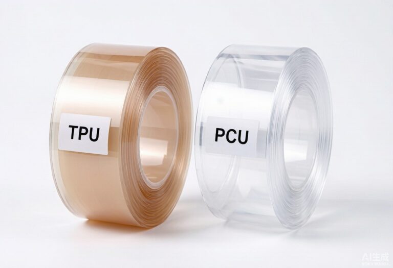 Two PPF film rolls side by side, TPU with slight amber tint and PCU with crystal clear transparency